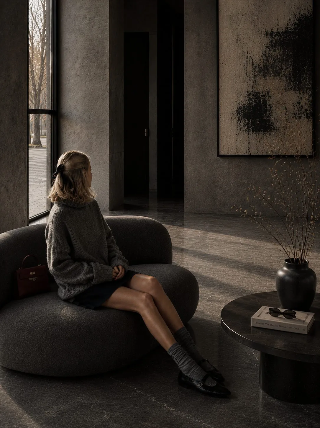 A lounge before the evening, held quiet and low-lit